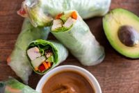 Chicken and Avocado Spring Rolls with Creamy Peanut Dipping Sauce