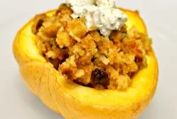 Vegetarian Thanksgiving: Winter Squash, Goat Cheese & Savory Stuffing
