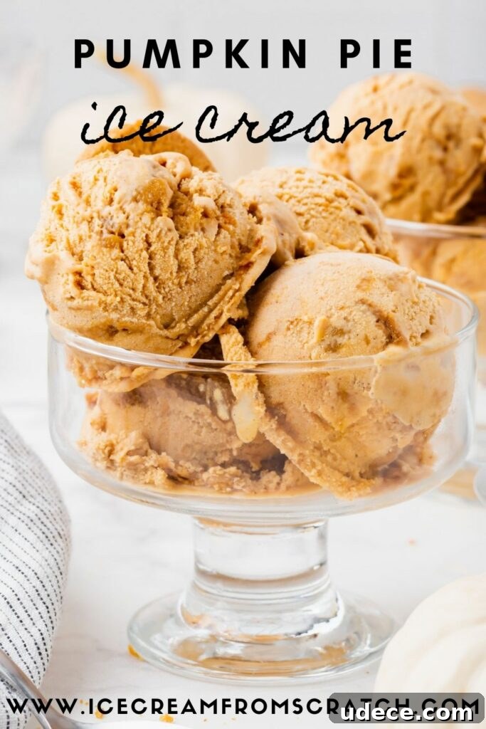 10 Decadent Homemade Ice Cream Recipes to Try Today 4 Four scoops of homemade pumpkin pie ice cream in a glass dessert dish.