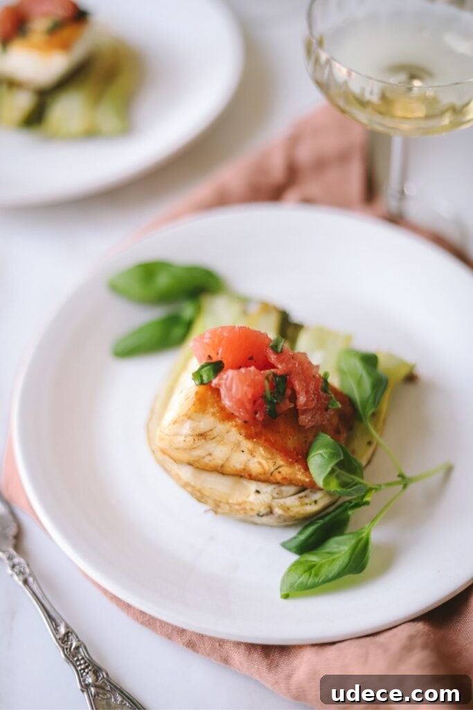 Pan-Seared Halibut with Roasted Fennel and Grapefruit Salsa