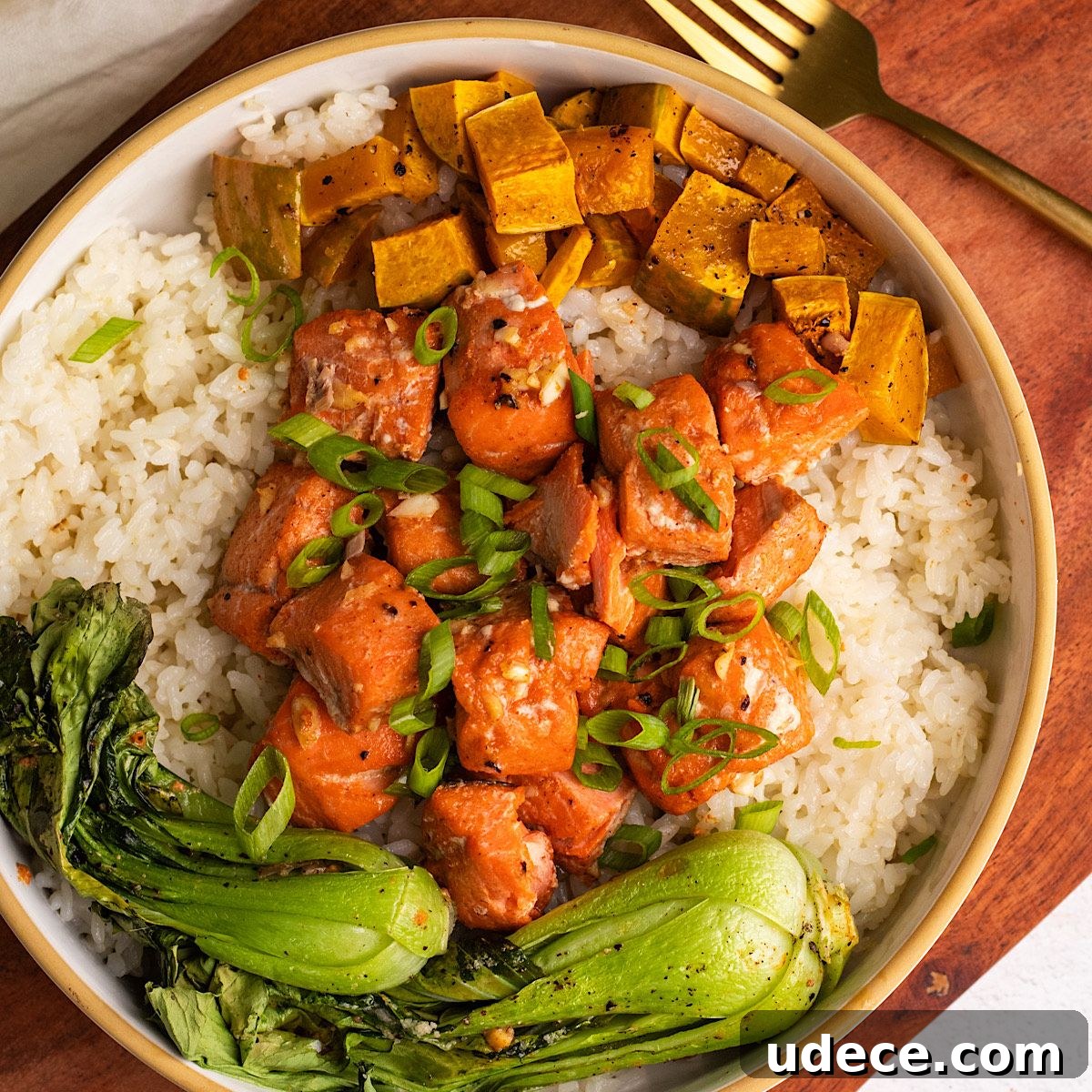 Baked Honey Garlic Salmon Bites with Honeynut Squash