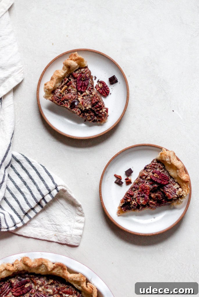 Vegan Maple Pecan Pie with Bittersweet Chocolate, Orange, and Cardamom
