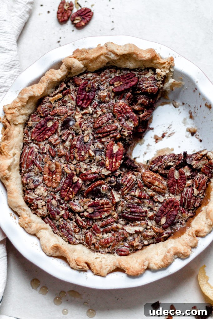 Vegan Maple Pecan Pie with Bittersweet Chocolate, Orange, and Cardamom