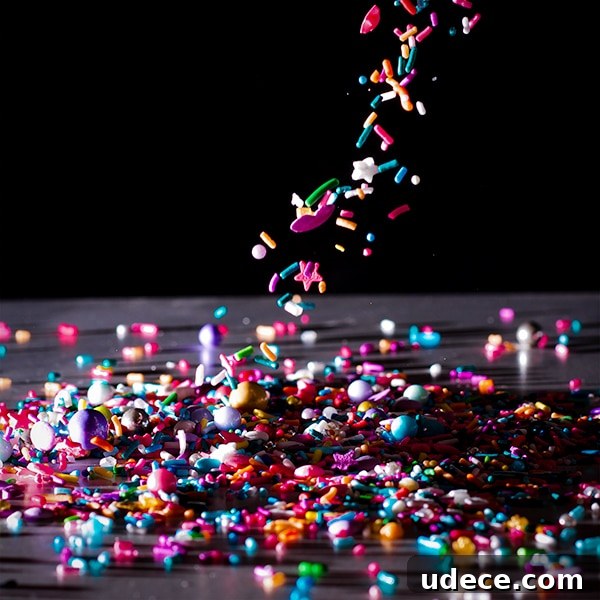 All-Butter Funfetti Cake & Cupcakes Recipe 5 Falling sprinkles.