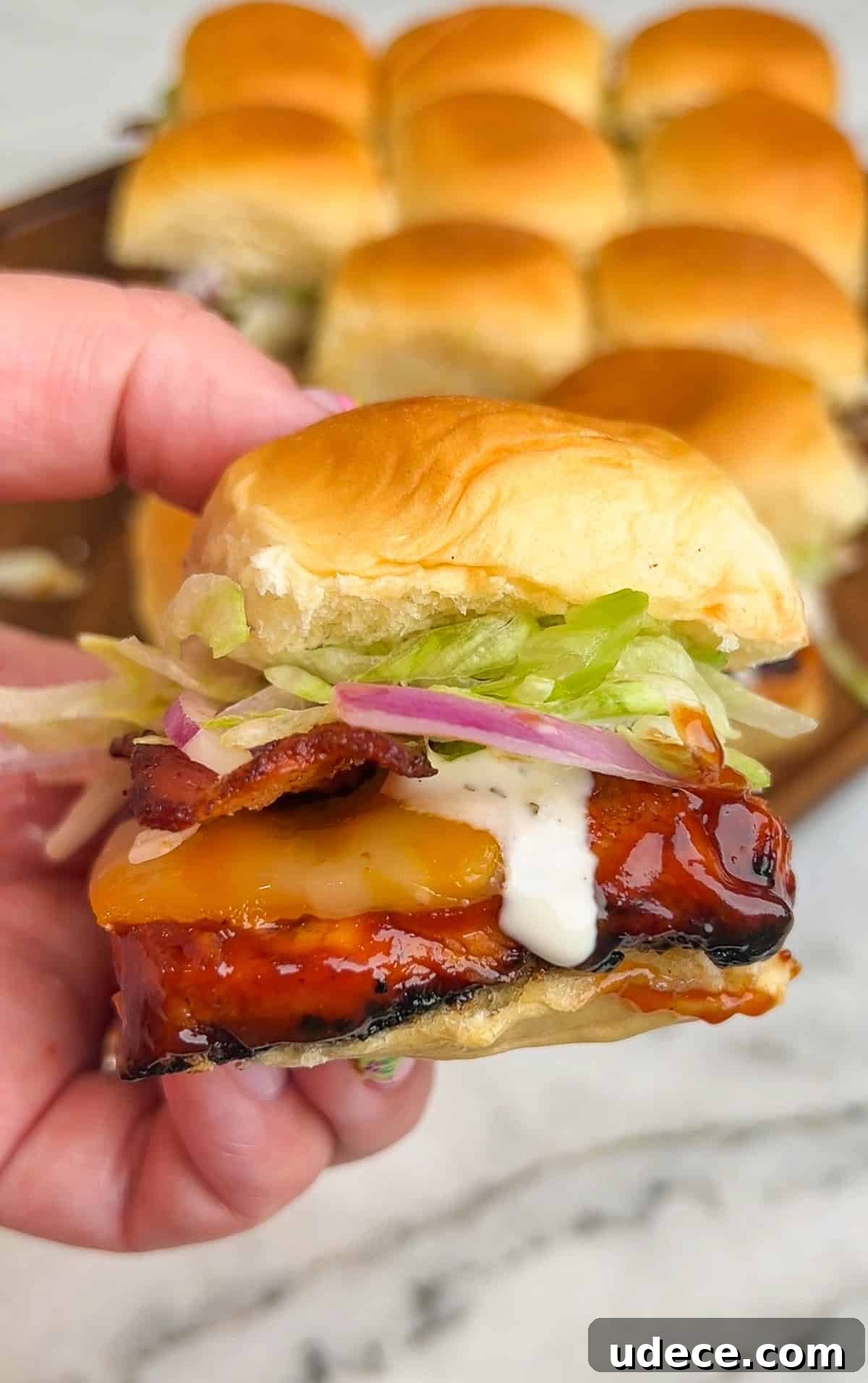 Bacon Ranch BBQ Chicken Sliders Recipe for Game Day and Parties 2 bbq chicken sliders
