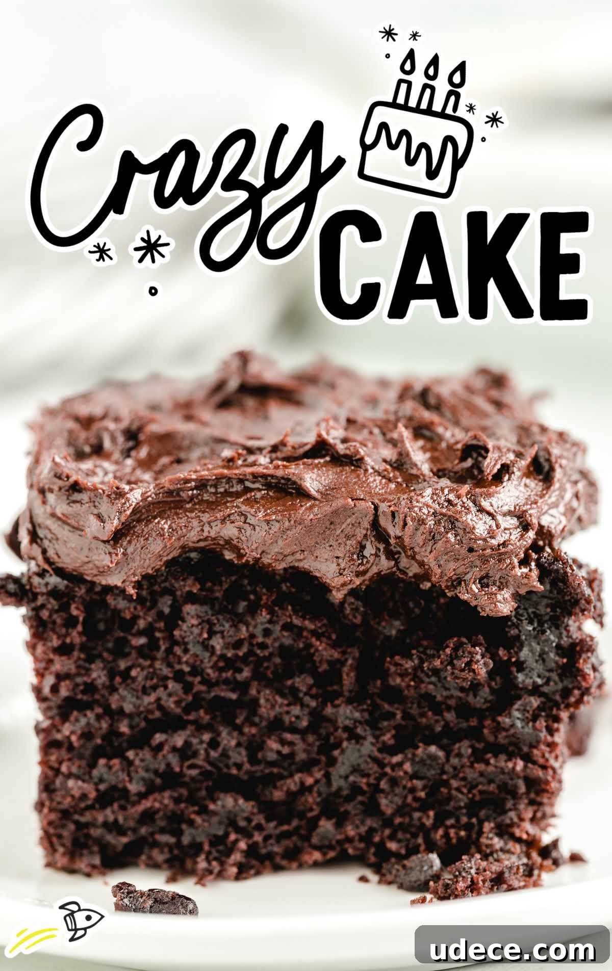 Surprising No-Egg Crazy Cake Recipe: Moist Chocolate Cake Without Eggs 2 close up shot of a slice of frosted chocolate cake on a plate