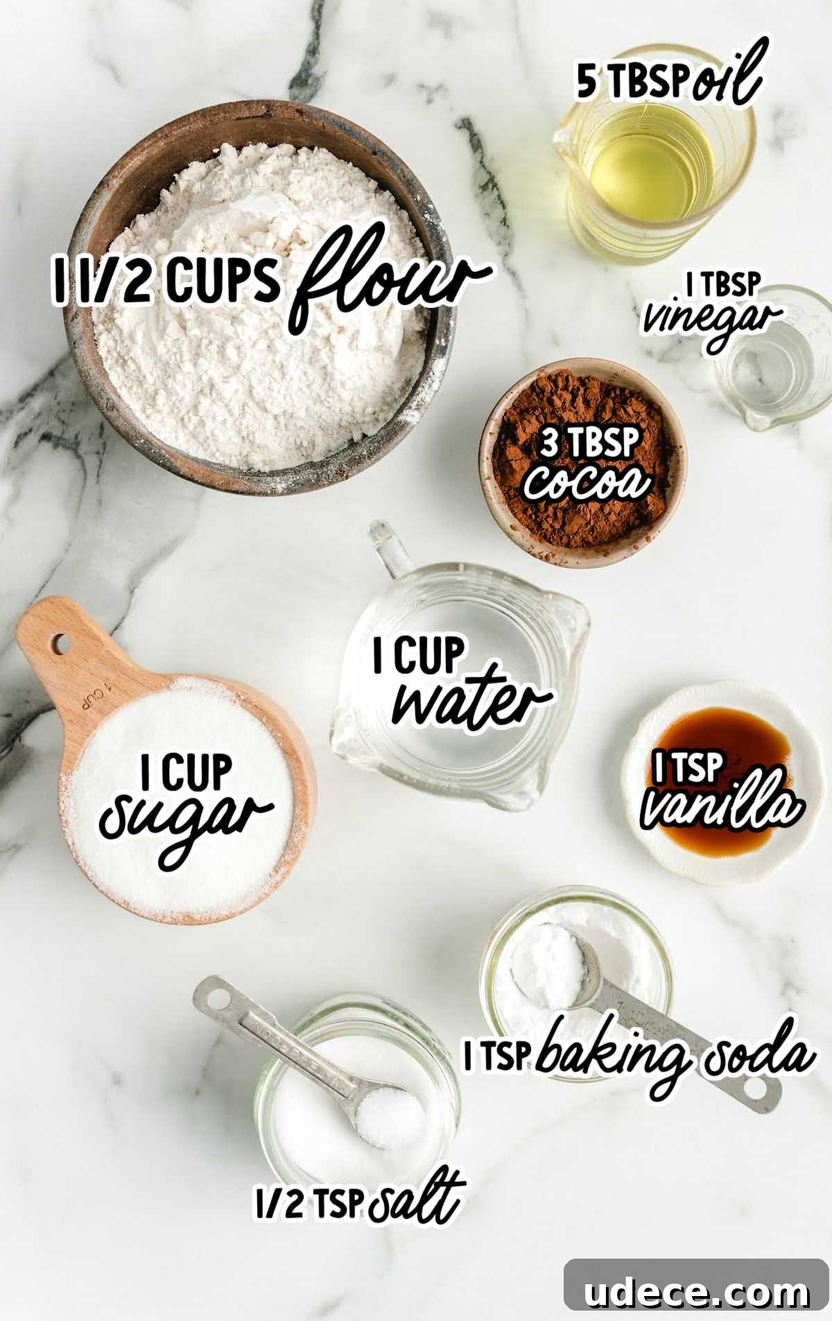 Surprising No-Egg Crazy Cake Recipe: Moist Chocolate Cake Without Eggs 3 Crazy Cake raw ingredients that are labeled