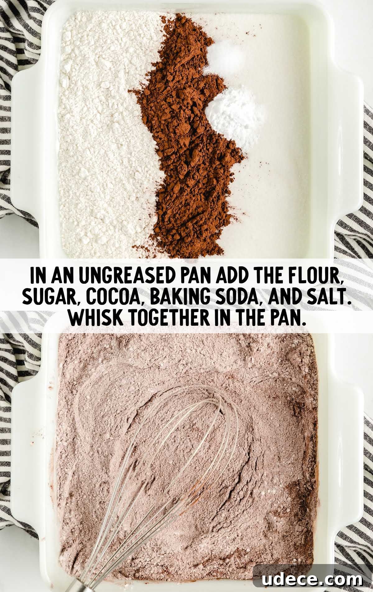 Surprising No-Egg Crazy Cake Recipe: Moist Chocolate Cake Without Eggs 4 flour, sugar, cocoa, baking soda, and salt whisked together