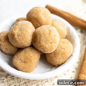 Edible Snickerdoodle Cookie Dough Recipe 15 edible snickerdoodle dough balls in shallow dish with cinnamon sticks