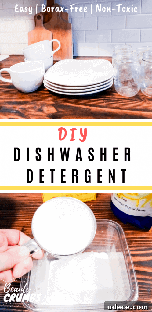 Homemade Dishwasher Detergent Recipe for Sparkling Dishes 2 DIY powder Dishwasher Detergent without borax that is all natural, non toxic, uses simple ingredients, and comes together in minutes! Not to mention it's inexpensive and will save you money!