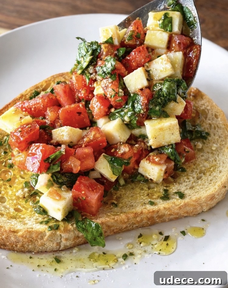 Chopped Caprese Toast: Fresh Tomato, Basil & Mozzarella Recipe 8 Toasted sourdough topped with a mixture of mozzarella, tomatoes, fresh basil, garlic, and olive oil.
