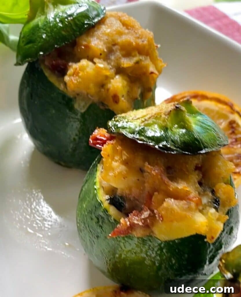 Zucchini Boats Stuffed with Savory Cheese and Herbs 19 Stuffed Zucchini Roasted