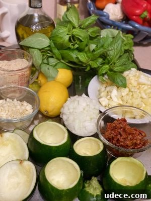 Zucchini Boats Stuffed with Savory Cheese and Herbs 7 Stuffed Zucchini Prepped Ingredients