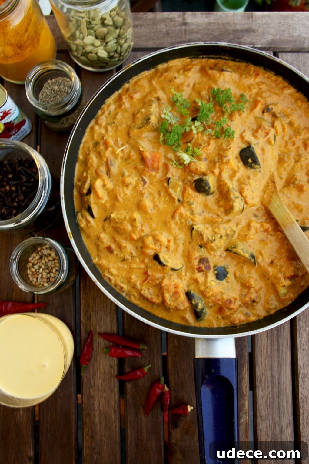 Sweet Potato Curry with Eggplant in a Pan