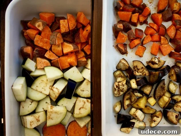 Roasted Eggplant & Sweet Potato Curry with Cheesy Paratha 9 roasted vegetables for curry