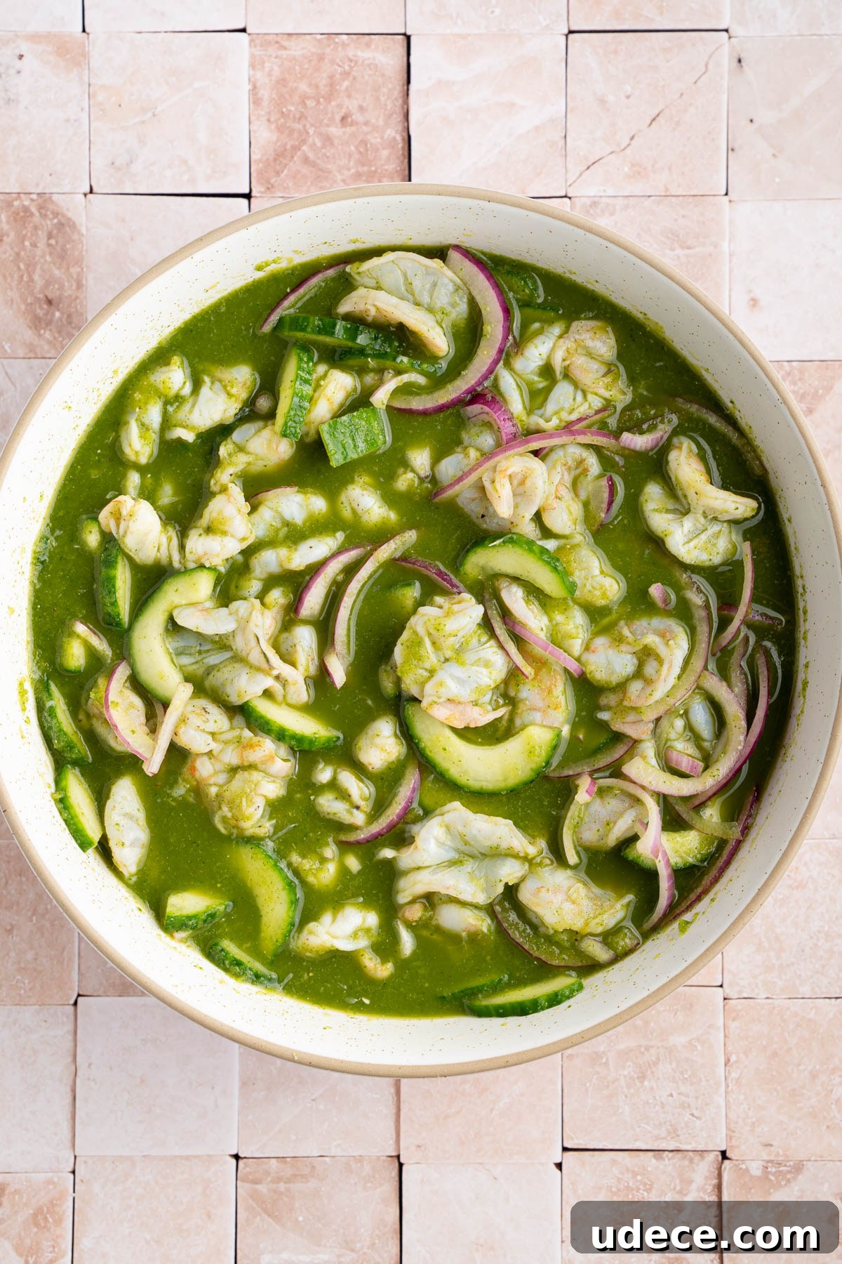 Aguachile de Camarón: Spicy Mexican Shrimp Recipe 8 The finished aguachile in a bowl after sitting for 5 to 10 minutes.