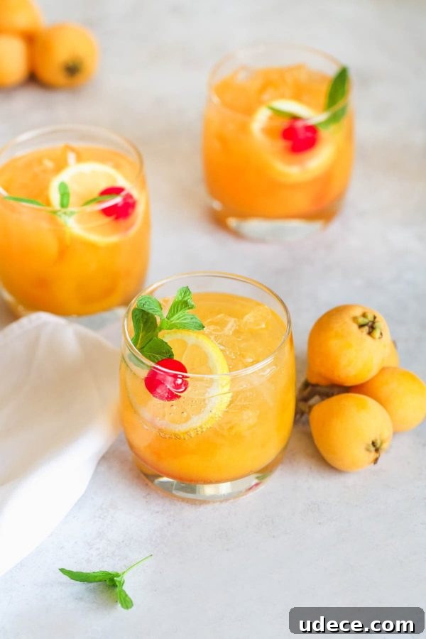 10+ Delicious Loquat Recipes to Try This Season 11 A loquat cocktail with lemon and a cherry