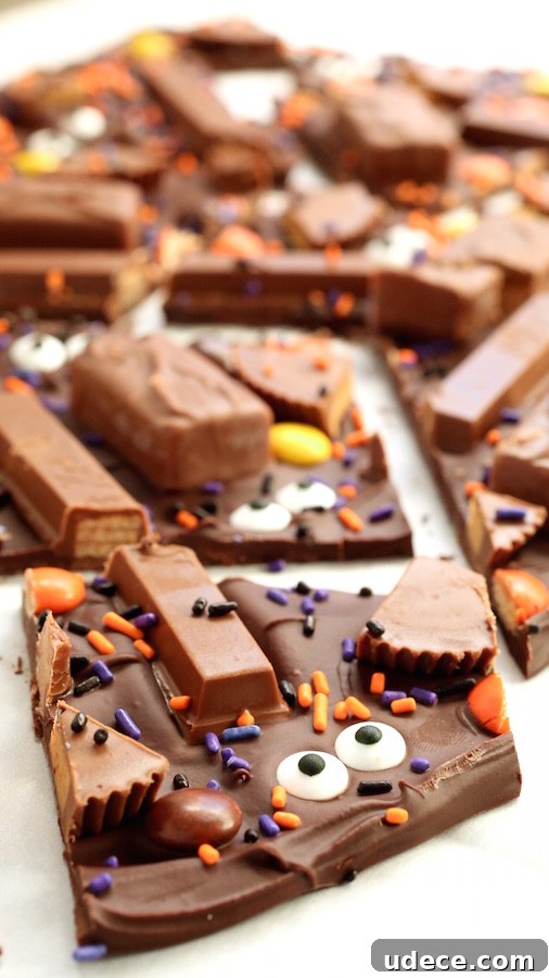 Halloween Candy Bark: Quick No-Bake Recipe for Kids' Treats 5 Sliced Halloween Candy Bark