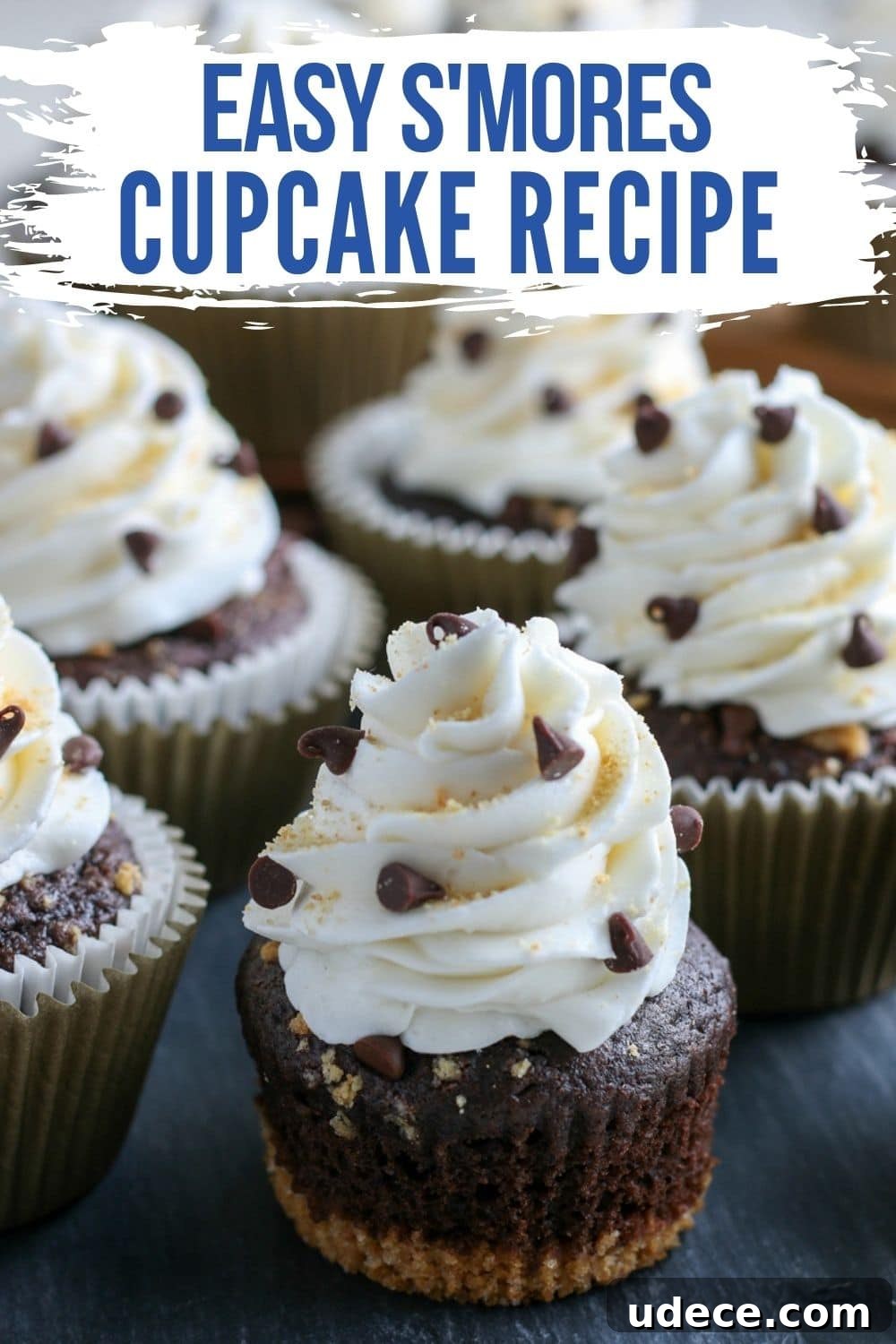 S’mores Cupcakes from Cake Mix: Quick Campfire Dessert Recipe 2 s'mores cupcakes with marshmallow icing