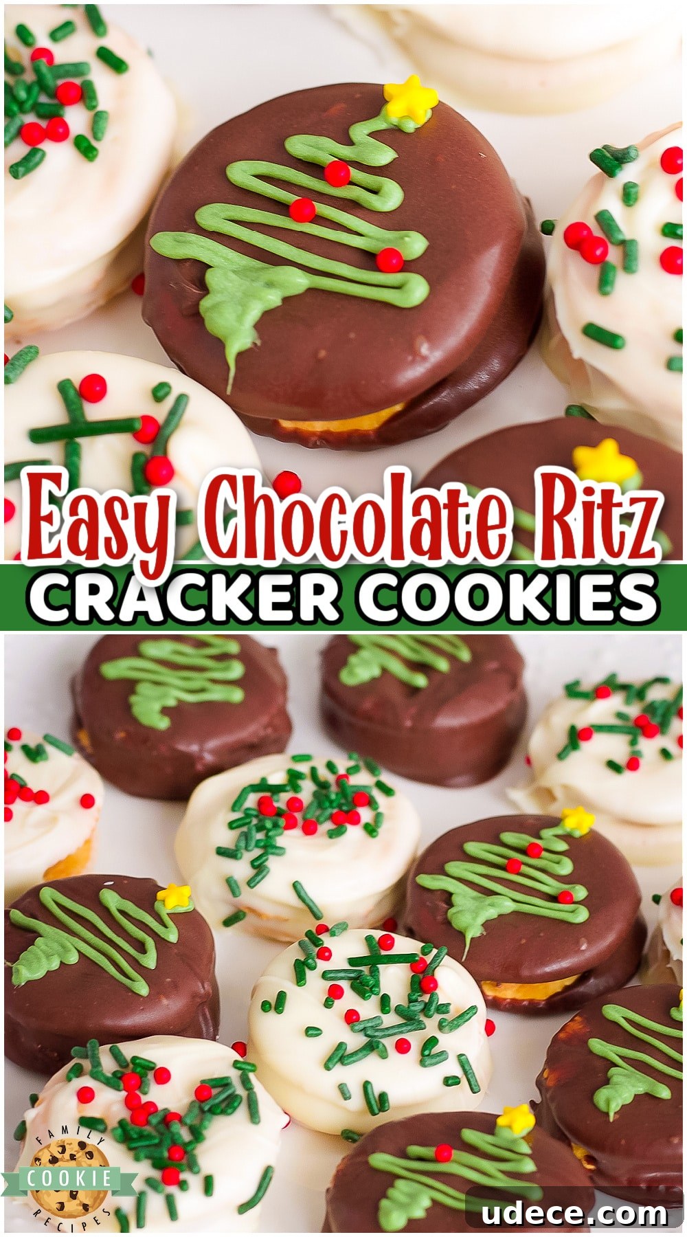 Chocolate Ritz Cracker Cookies with Melted Chocolate Drizzle 12 Chocolate Ritz Cracker Cookies are a simple but delicious Christmas staple! The perfect peanut butter Ritz addition to your cookie platters!