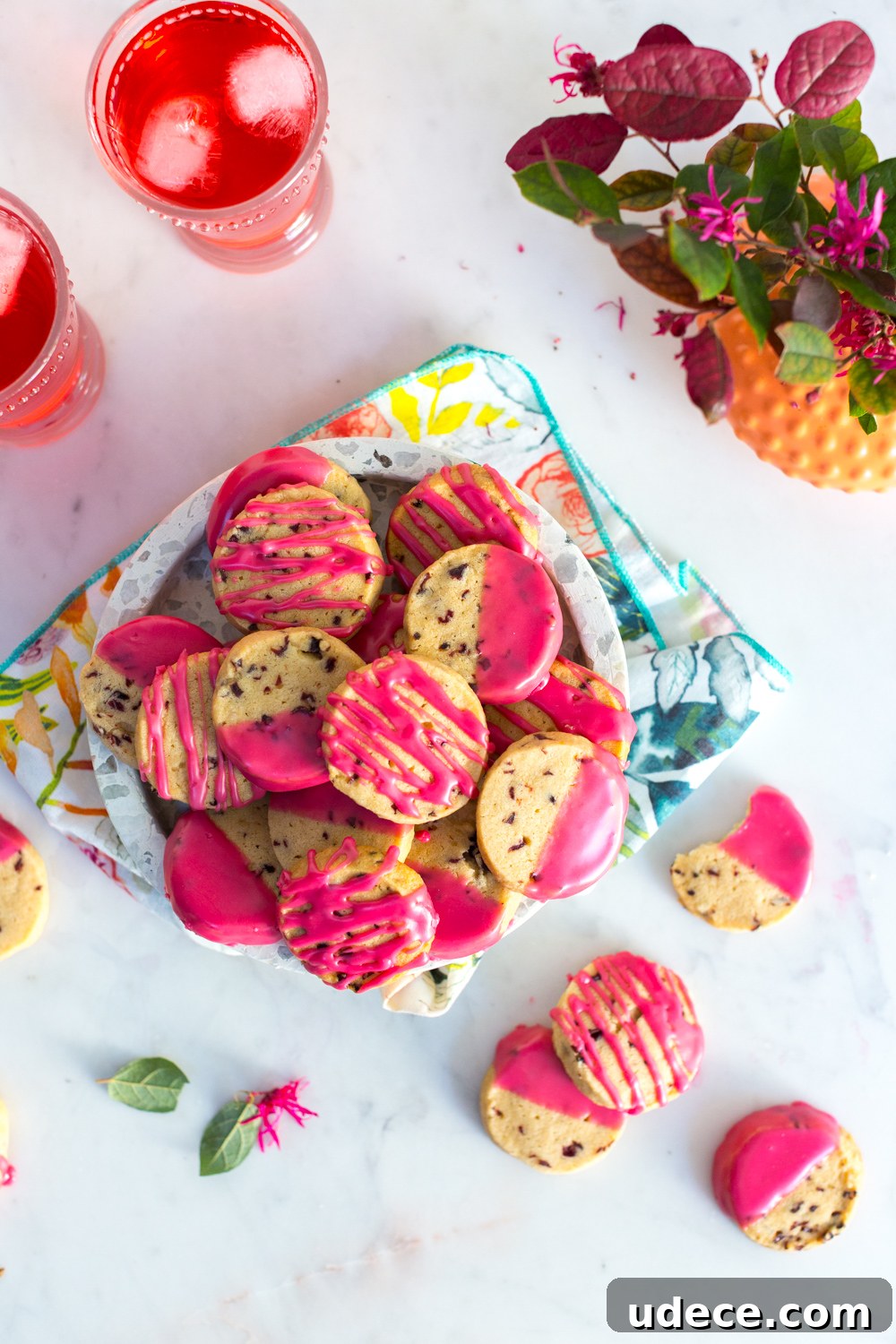 Hibiscus-Glazed Shortbread Cookies: Floral Tea Cookie Recipe 15 Glazed Hibiscus Shortbread Cookies with tea
