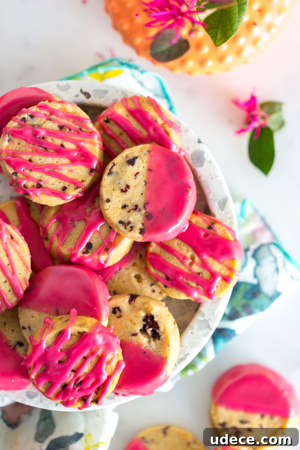 Hibiscus-Glazed Shortbread Cookies: Floral Tea Cookie Recipe 16 Plateful of Glazed Hibiscus Shortbread Cookies