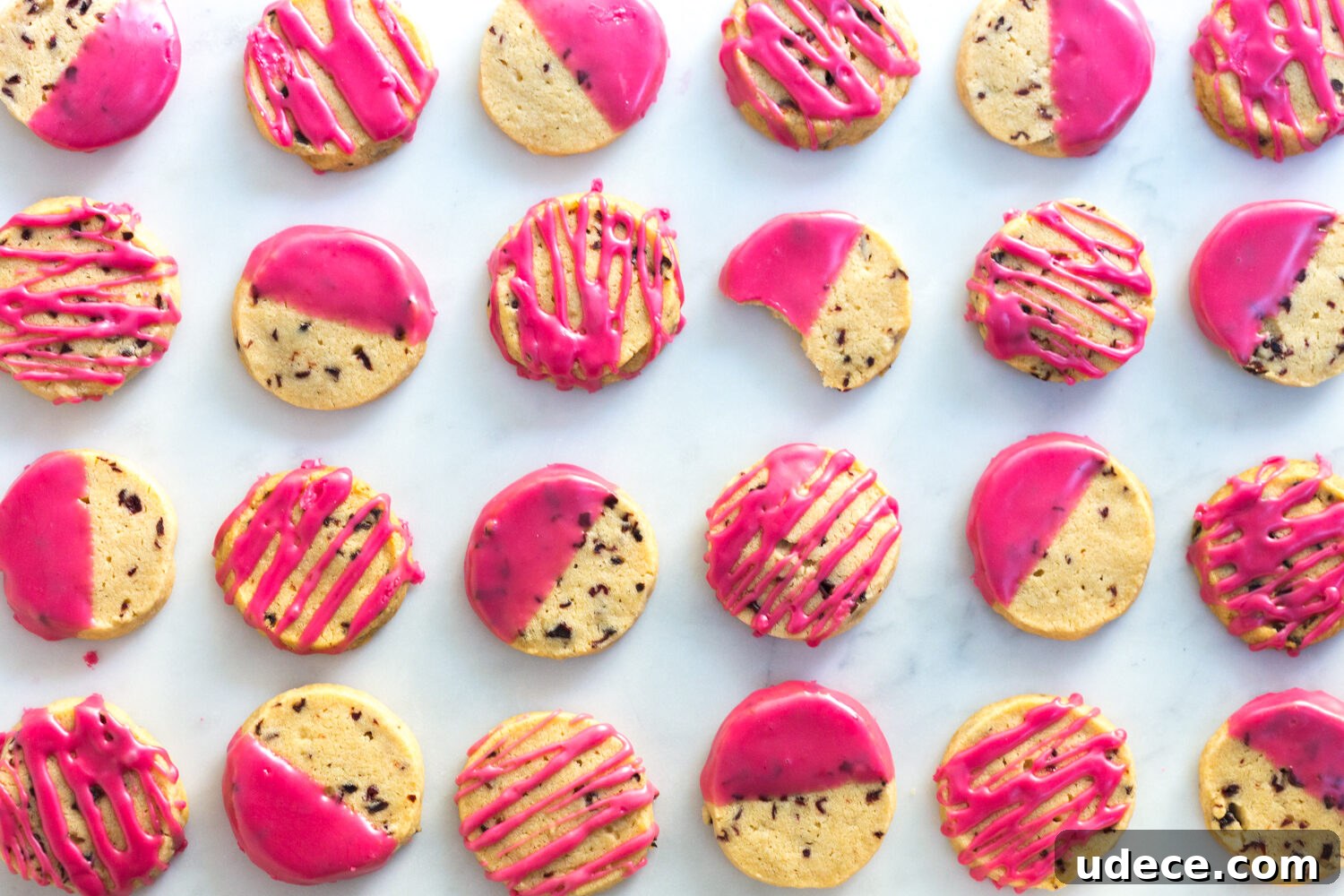 Hibiscus-Glazed Shortbread Cookies: Floral Tea Cookie Recipe 5 Rows of Glazed Hibiscus Shortbread Cookies