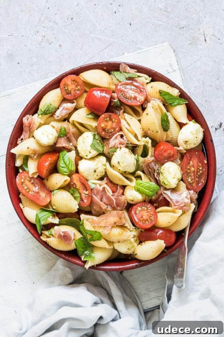 Caprese pasta salad with parma ham