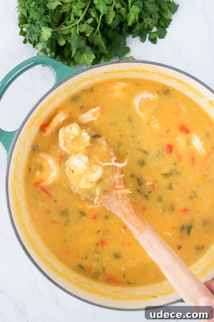 Bobó de Camarão: Creamy Brazilian Shrimp Stew Recipe 8 A spoon lifts shrimp out of Bobo de camarao in a pot