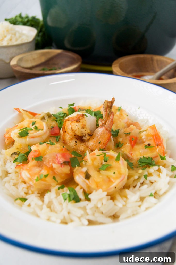 Bobó de Camarão: Creamy Brazilian Shrimp Stew Recipe 3 Close up of a seared shrimp on top of a bowl of Bobo de camarao
