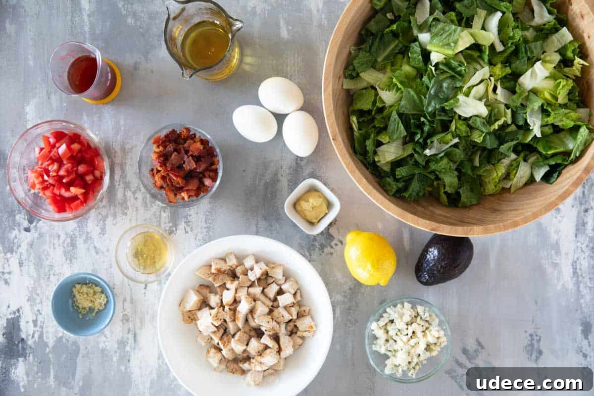 Classic Cobb Salad Recipe with Chicken, Bacon & Avocado 3 Ingredients to make a Cobb Salad.