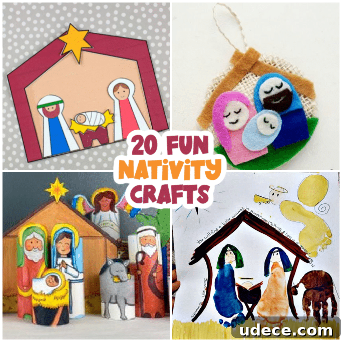 collage of 4 nativity crafts for kids