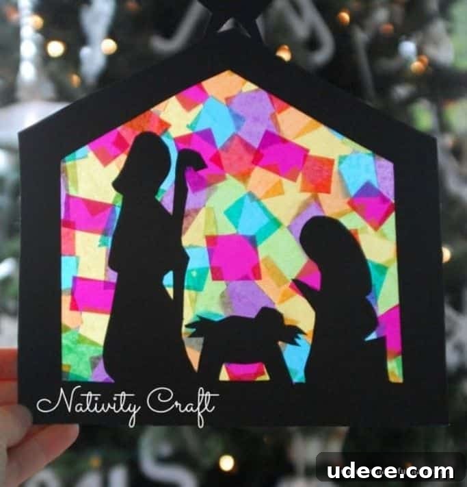 silhouette nativity suncatcher that looks like stained glass
