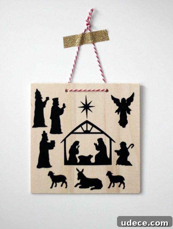 nativity silhouette wall hanging made with wood and vinyl