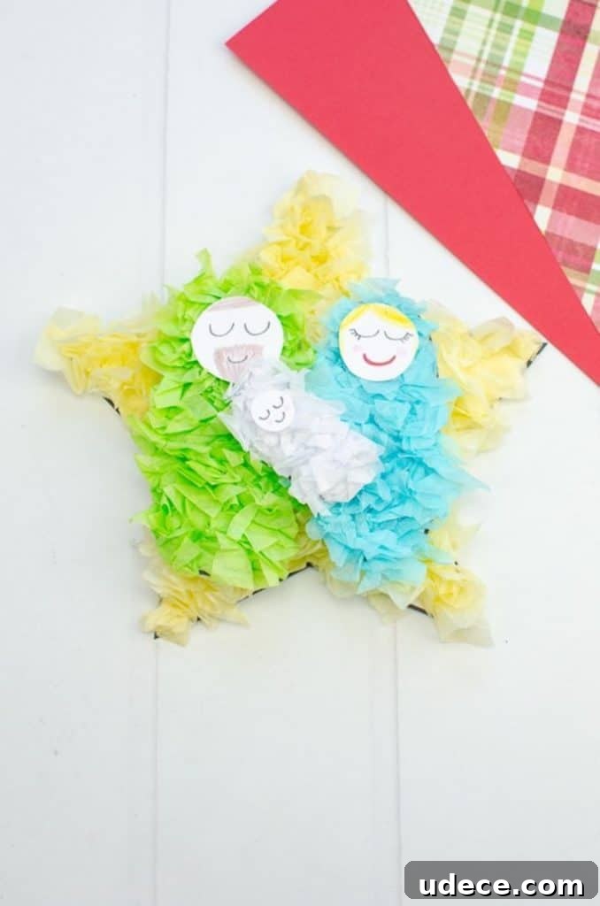 nativity craft made with crumpled tissue paper