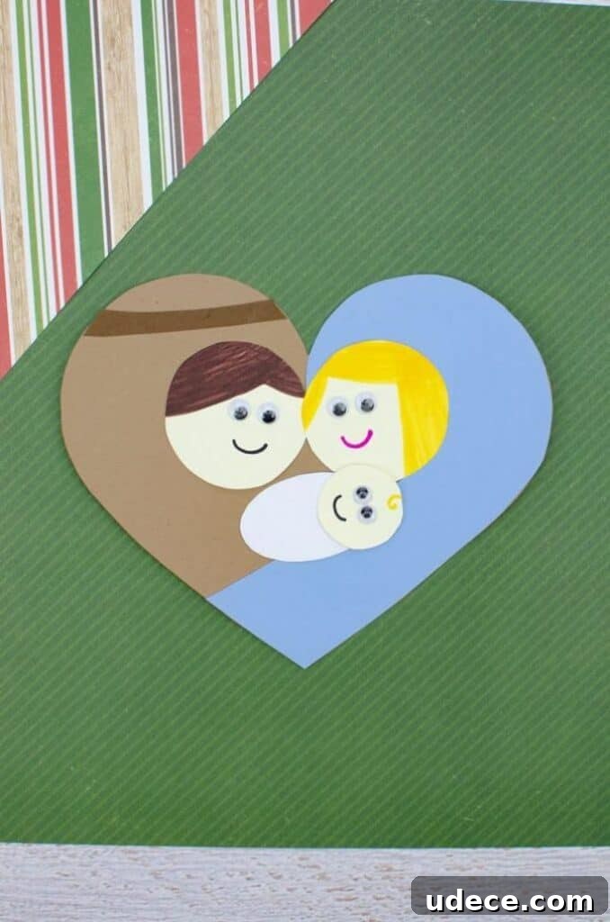 mary, joseph, and jesus inside a heart