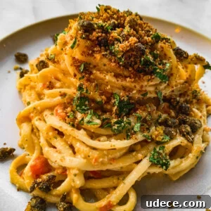 4 Mediterranean Meal Plans for Seasonal August Eating 5 Linguine pasta with Sicilian pesto and fried capers on top