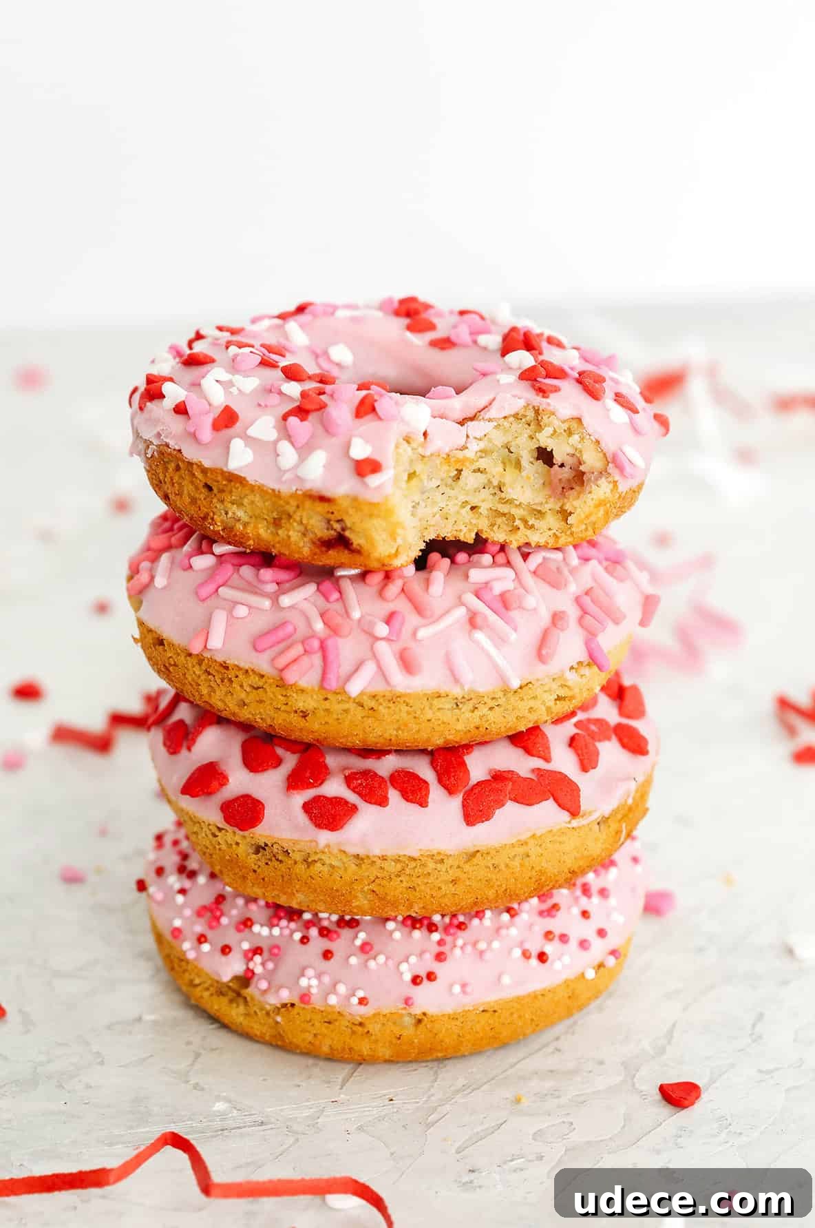 Gluten-Free Strawberry Banana Baked Donuts 5 Delicious Gluten-Free Strawberry Banana Donuts that are soft, lightly sweetened with honey and made with zero oil or butter for the perfect Valentine's Day treat!