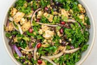 Chicken, Kale & Pomegranate Freekeh Salad with Feta