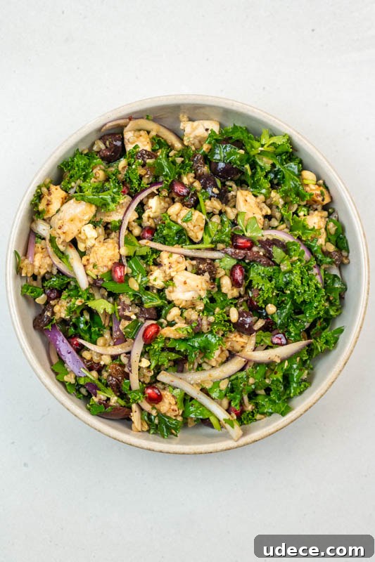 Chicken, Kale & Pomegranate Freekeh Salad with Feta 2 Chicken Pomegranate Salad with Kale