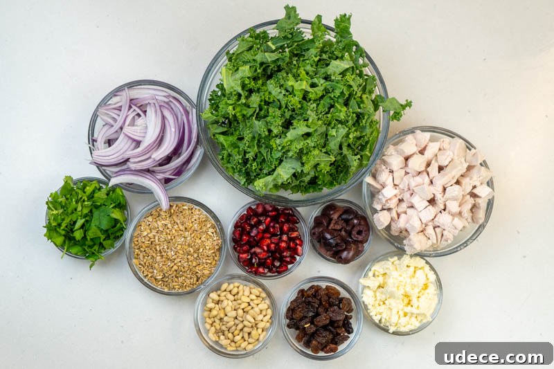 Chicken, Kale & Pomegranate Freekeh Salad with Feta 3 Ingredients for this salad