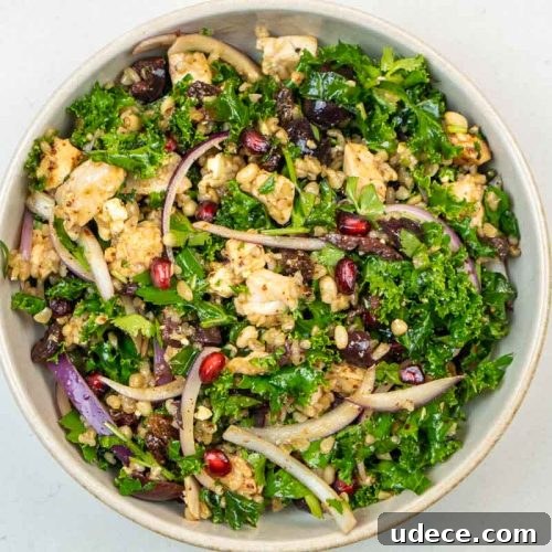 Chicken, Kale & Pomegranate Freekeh Salad with Feta 8 Chicken Kale Pomegranate Salad