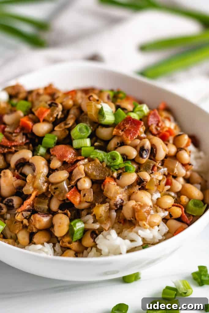 Classic Hoppin' John Recipe: Southern New Year Black-Eyed Peas 4 Large bowl of hoppin john and rice.