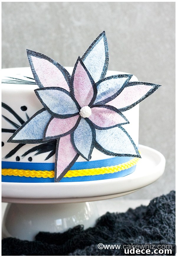 How to Make Delicate Wafer Paper Flowers: Step-by-Step Guide 3 Closeup Shot of Wafer Flowers on White Cake With Gray Background