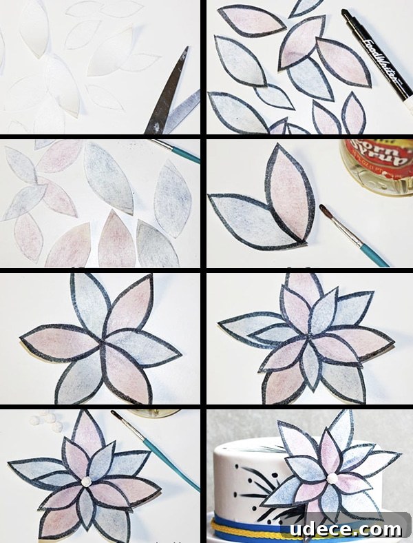 How to Make Delicate Wafer Paper Flowers: Step-by-Step Guide 5 Collage Image With Step by Step Pictures on How to Make Wafer Paper Flowers