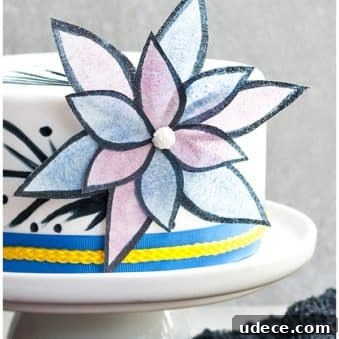 How to Make Delicate Wafer Paper Flowers: Step-by-Step Guide 6 Edible Easy Wafer Paper Flowers on White Fondant Cake With Gray Background