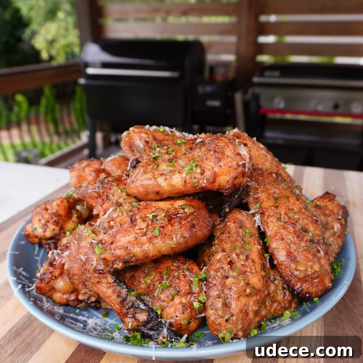 Grilled cowboy butter chicken wings plated.