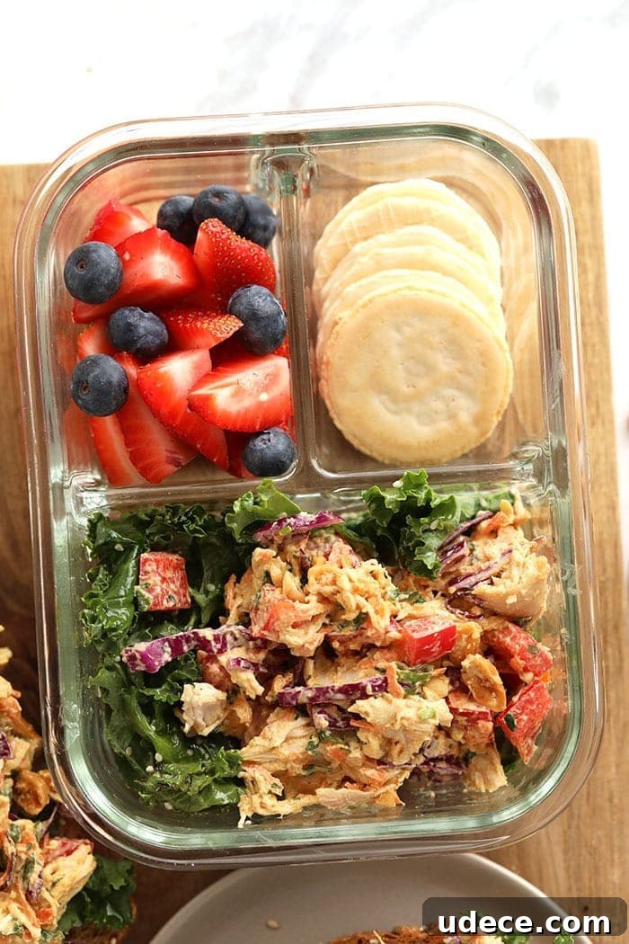 thai peanut chicken salad in a meal prep container