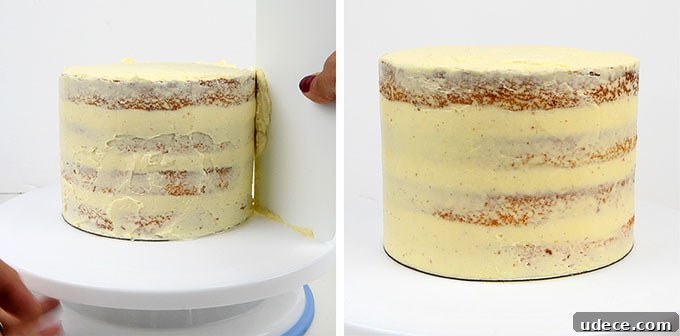 Pink Ombre Cake with Vanilla Buttercream Frosting for Parties 13 Frosting a layer cake for semi naked effect collage