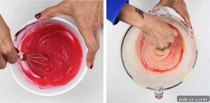 Pink Ombre Cake with Vanilla Buttercream Frosting for Parties 8 Tinting the batter to create pink ombre cake layers